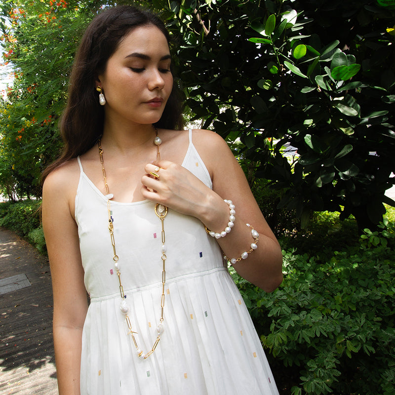 Velatti Long Link Necklace with Baroque & Freshwater Pearls