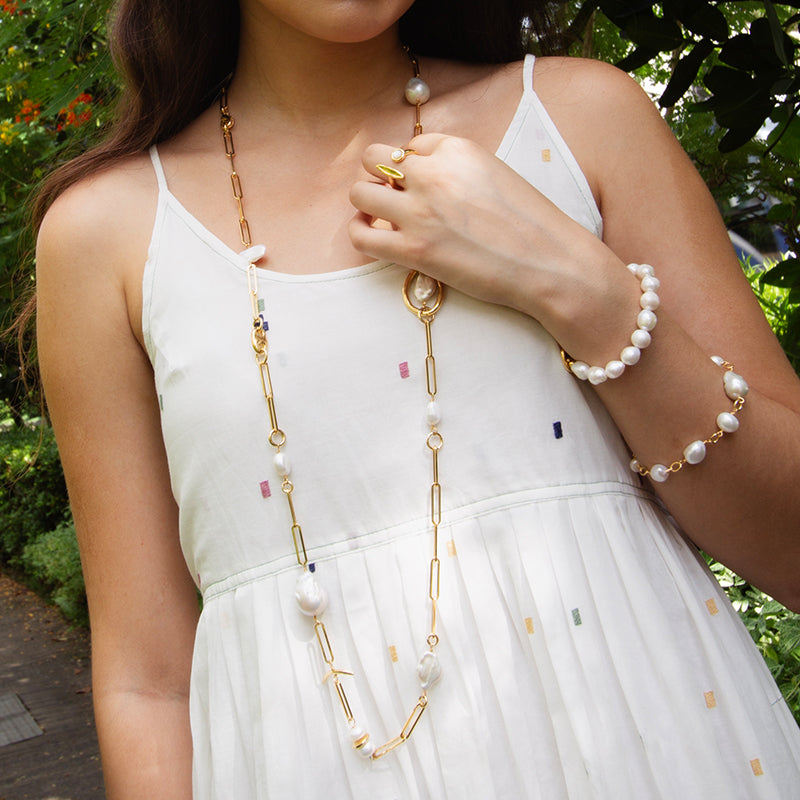 Velatti Toggle Bracelet with Links and Baroque & Freshwater Pearls
