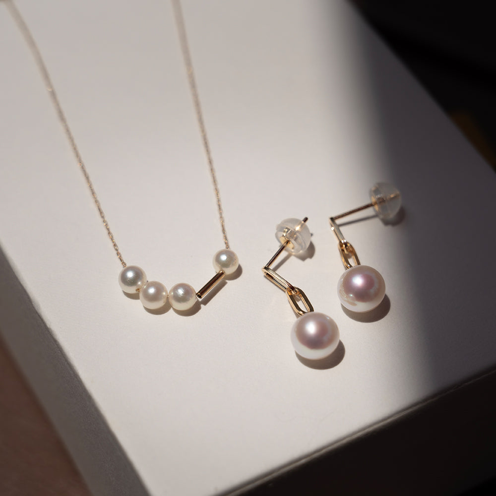 Double Link Akoya Pearl Studs