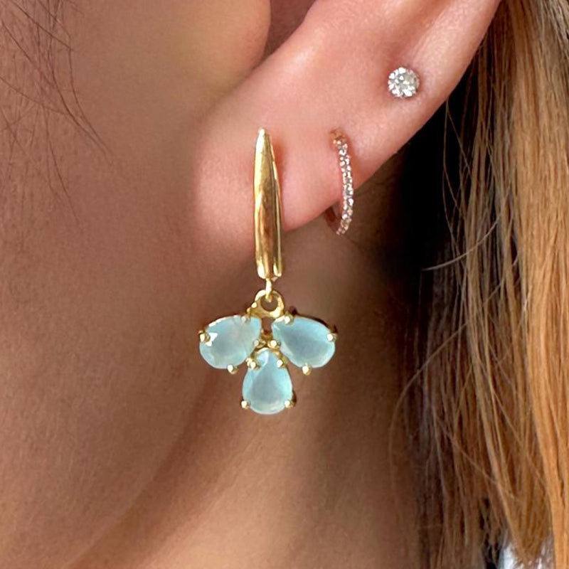 Aqua Chalcedony Triple drop Earrings