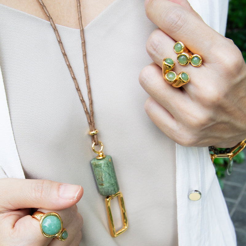 Velatti Single Gemstone Drop with Adjustable Cotton Cord Necklace