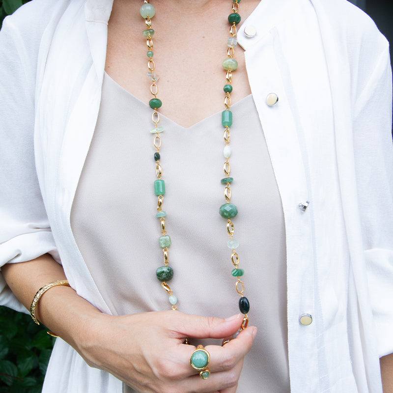 Velatti Long Link & Multi Gem Necklace