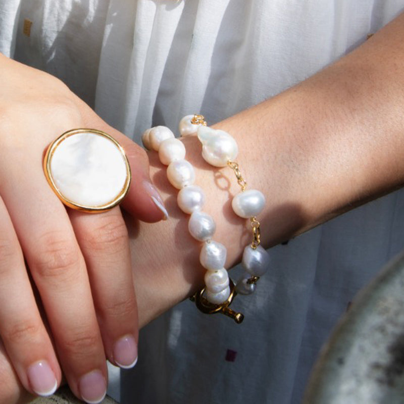 Velatti Toggle Bracelet with Links and Baroque & Freshwater Pearls