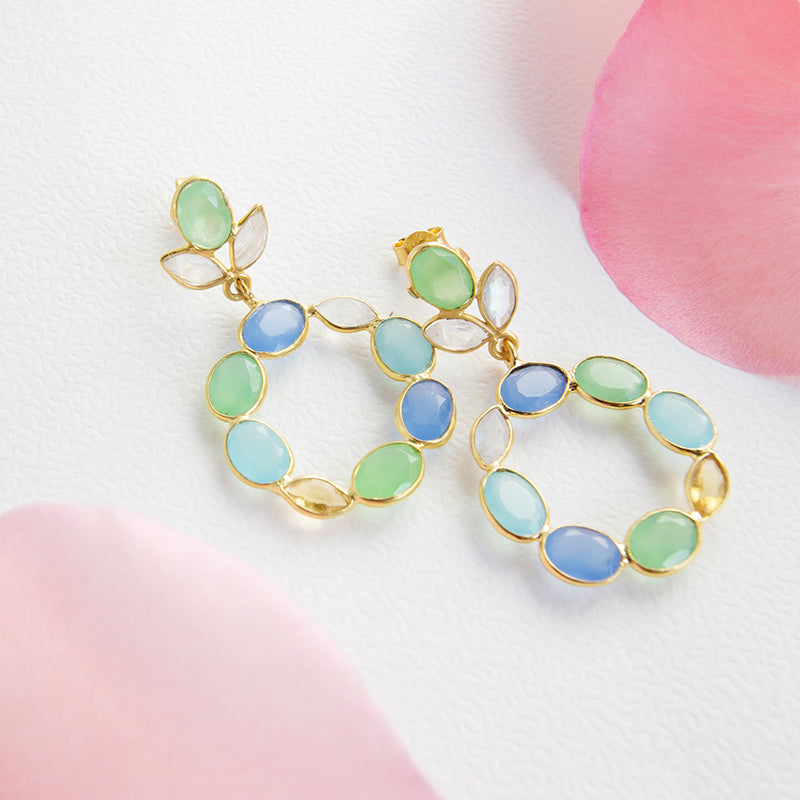 Summer Blues Chalcedony, Citrine & Moonstone Earrings