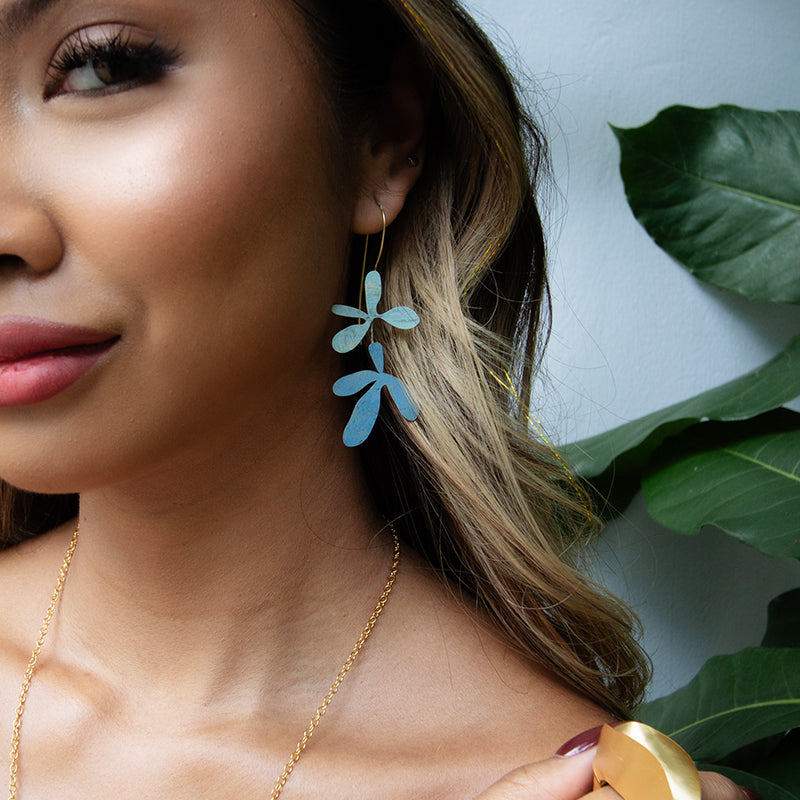 Double Blue Floral Earrings with Patina