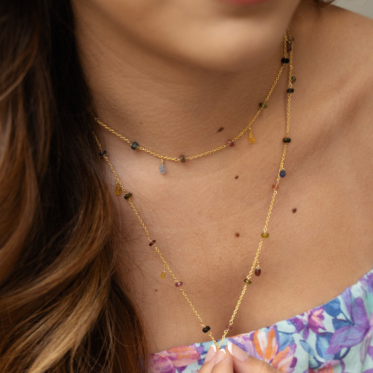 Chromatica Long Necklace with Tourmalines and Sapphires
