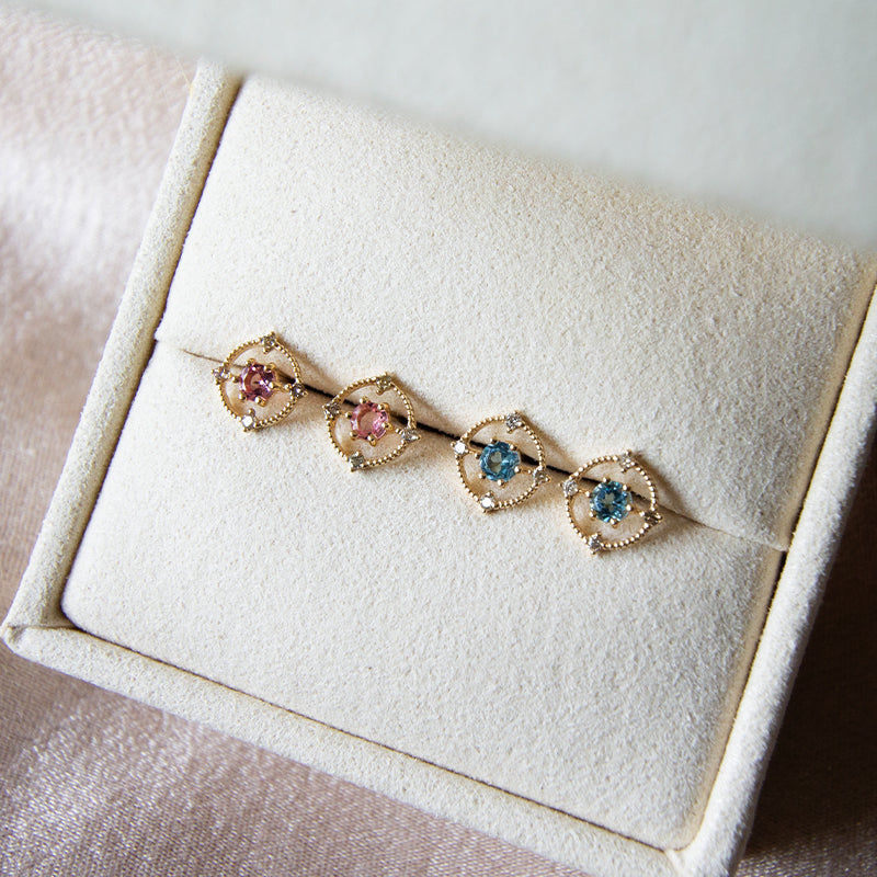 Pink Tourmaline & Diamond Studs