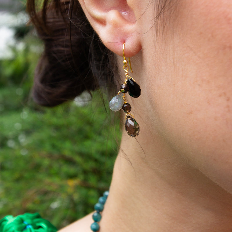 Cluster Gem Drop with Smoky Quartz, Labradorite & Agate