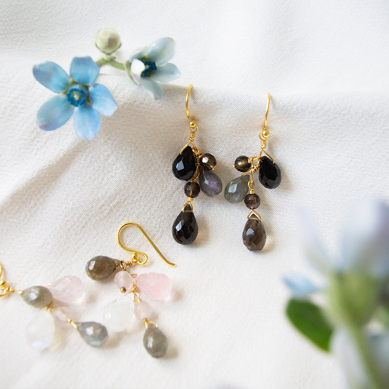 Cluster Gem Drop with Smoky Quartz, Labradorite & Agate