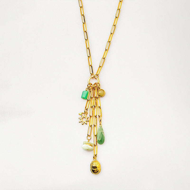 Velatti Long Links Cluster Necklace with Chrysoprase