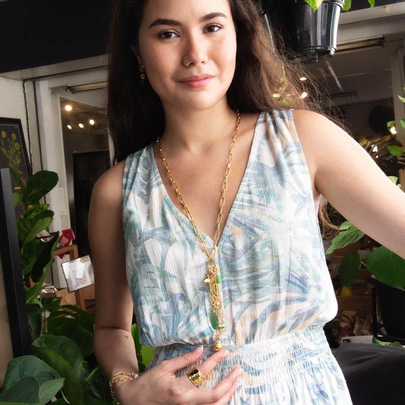 Velatti Long Links Cluster Necklace with Chrysoprase