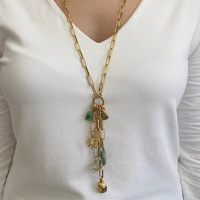 Velatti Long Links Cluster Necklace with Chrysoprase