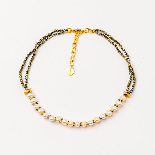 Velatti Necklace with Pyrite & String of Freshwater Pearl