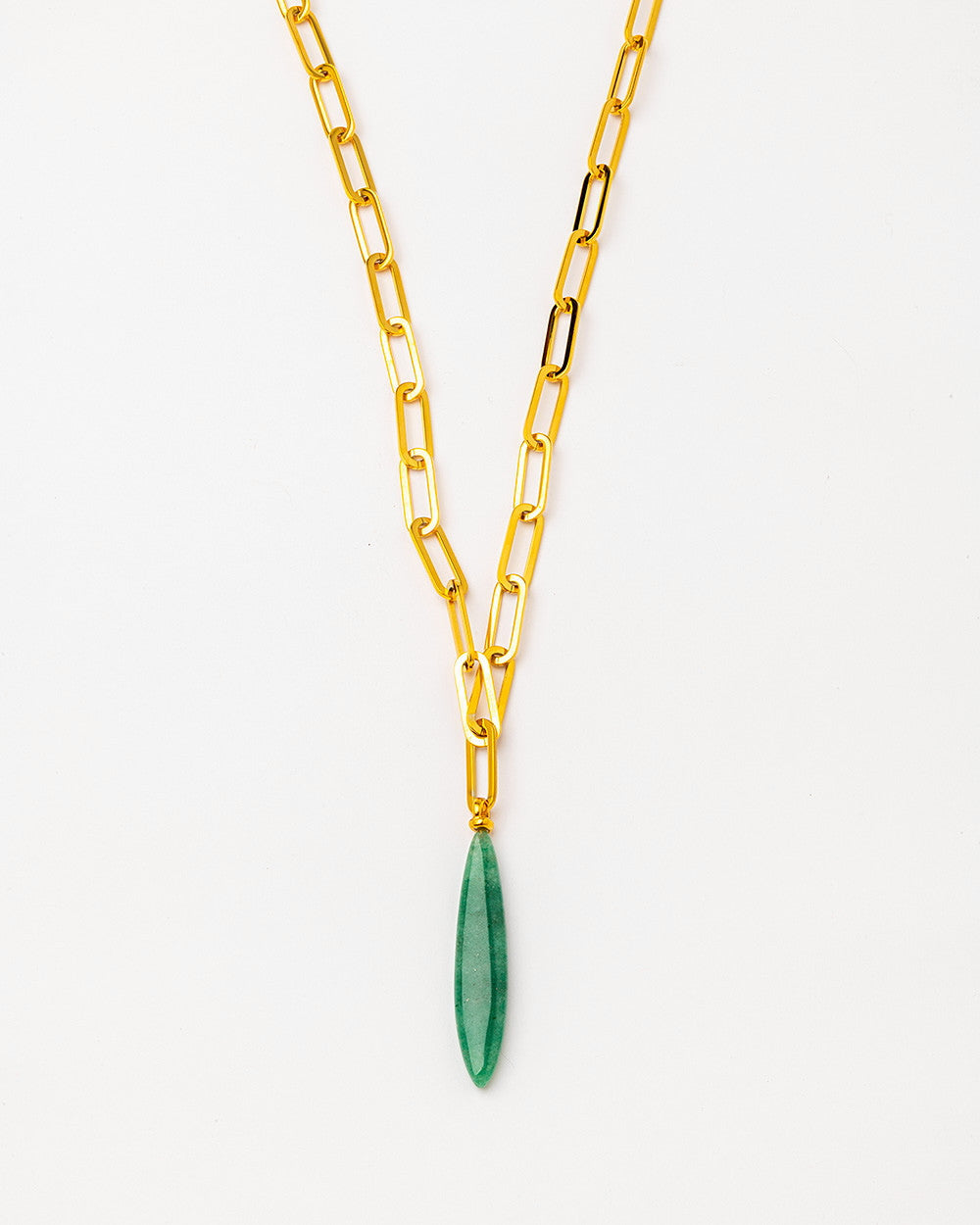 Velatti Pointed Teardrop Aventurine Long Links Necklace