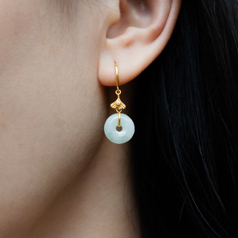 Ginkgo Leaf & Diamond Jade Earrings