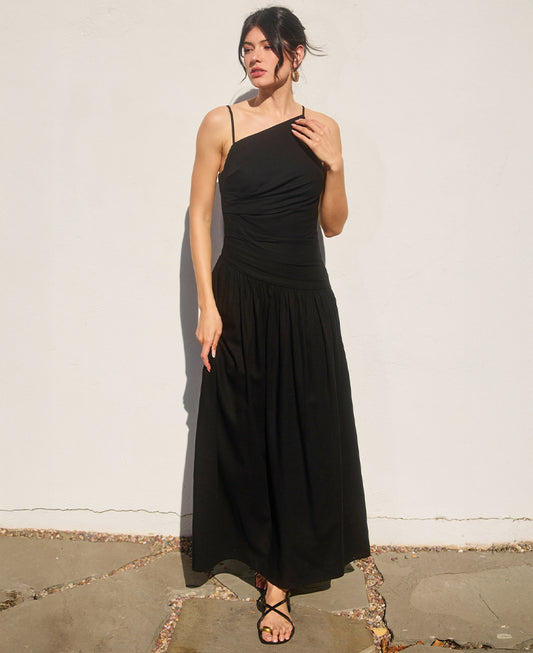 Dress Forum Heaven Sent Drop Waist Ruched Black Maxi