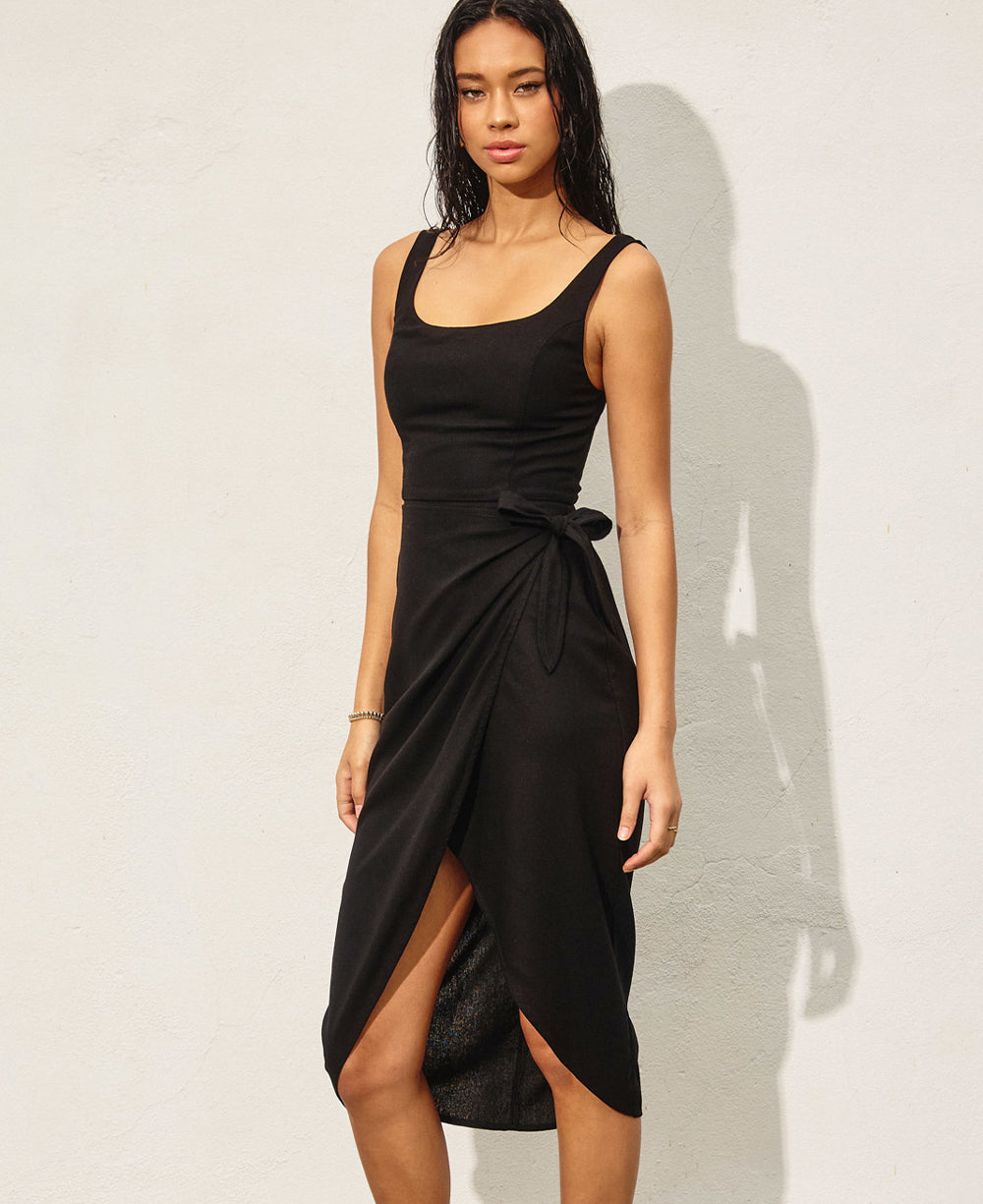 Dress Forum Heaven Sent Tulip Hem Midi Wrap Dress - Black
