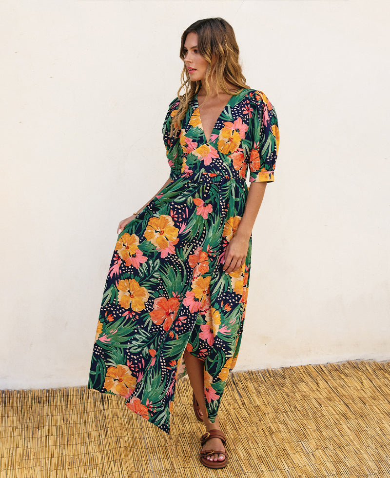 Dress Forum Poppy Field Midi Dress with Sleeves