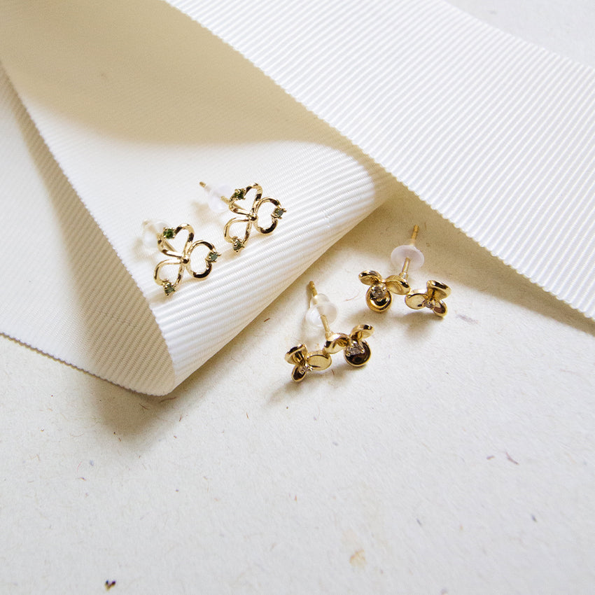 Green Diamond Flower 10k Gold Studs