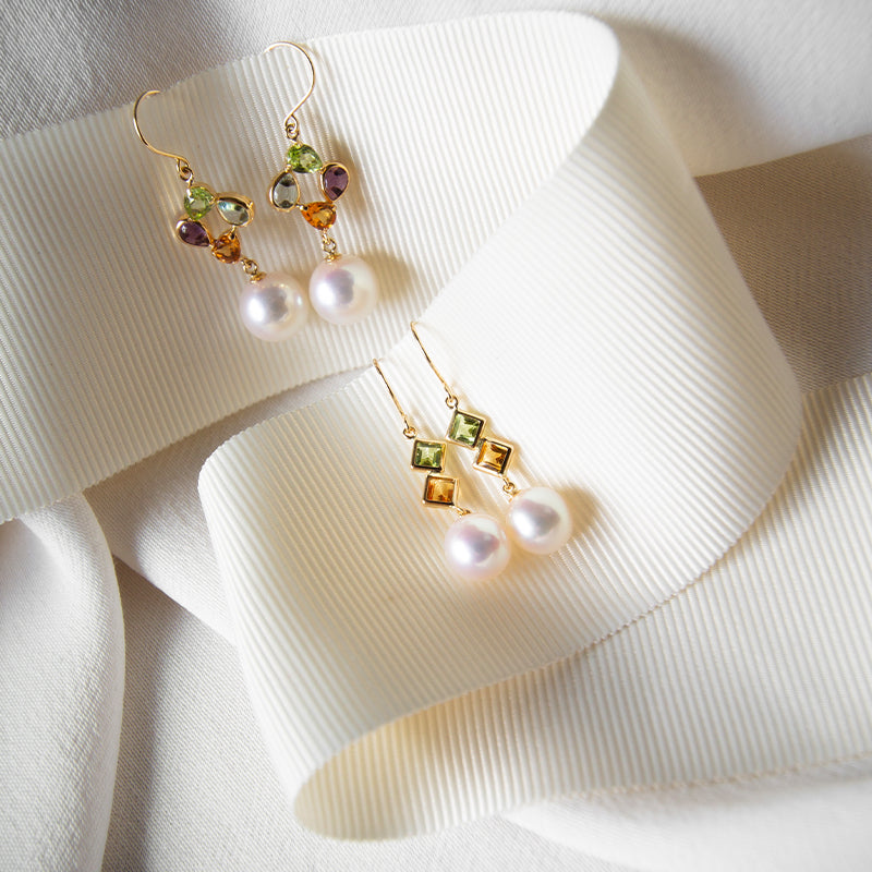 Peridot, Citrine & Akoya Pearl Earrings