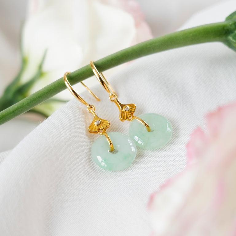 Ginkgo Leaf & Diamond Jade Earrings
