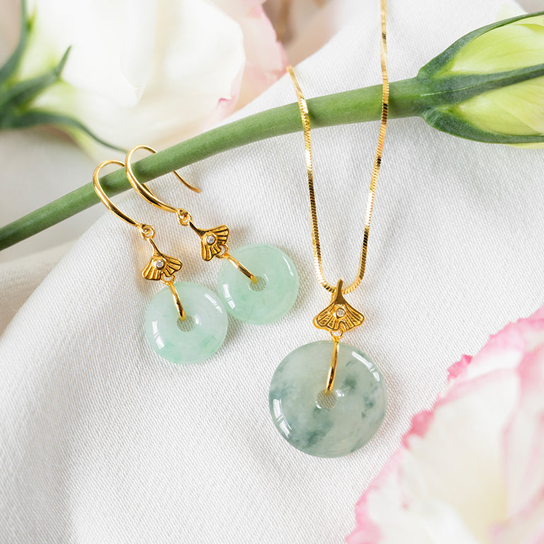 Ginkgo Leaf & Diamond Jade Earrings
