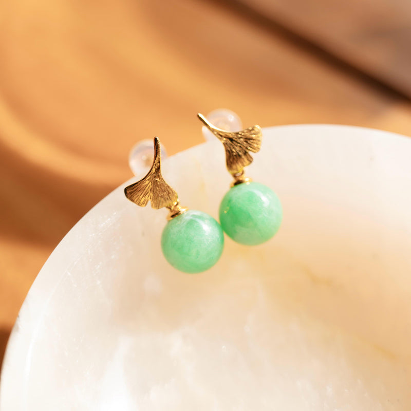 Ginkgo Leaf Jade Studs