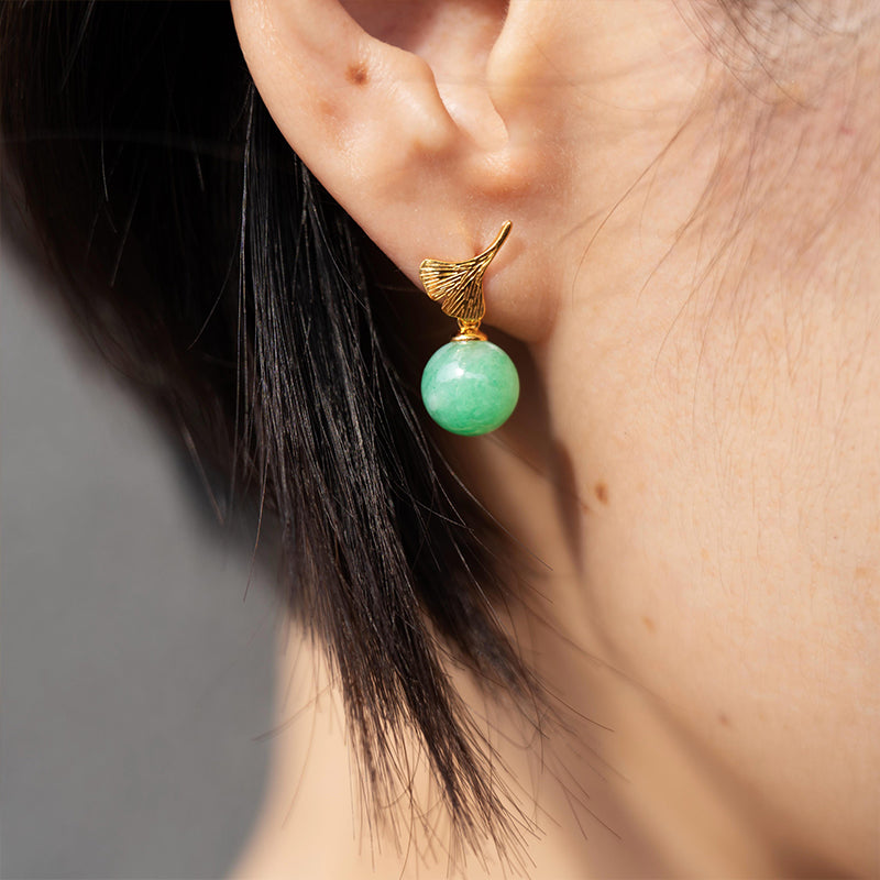 Ginkgo Leaf Jade Studs