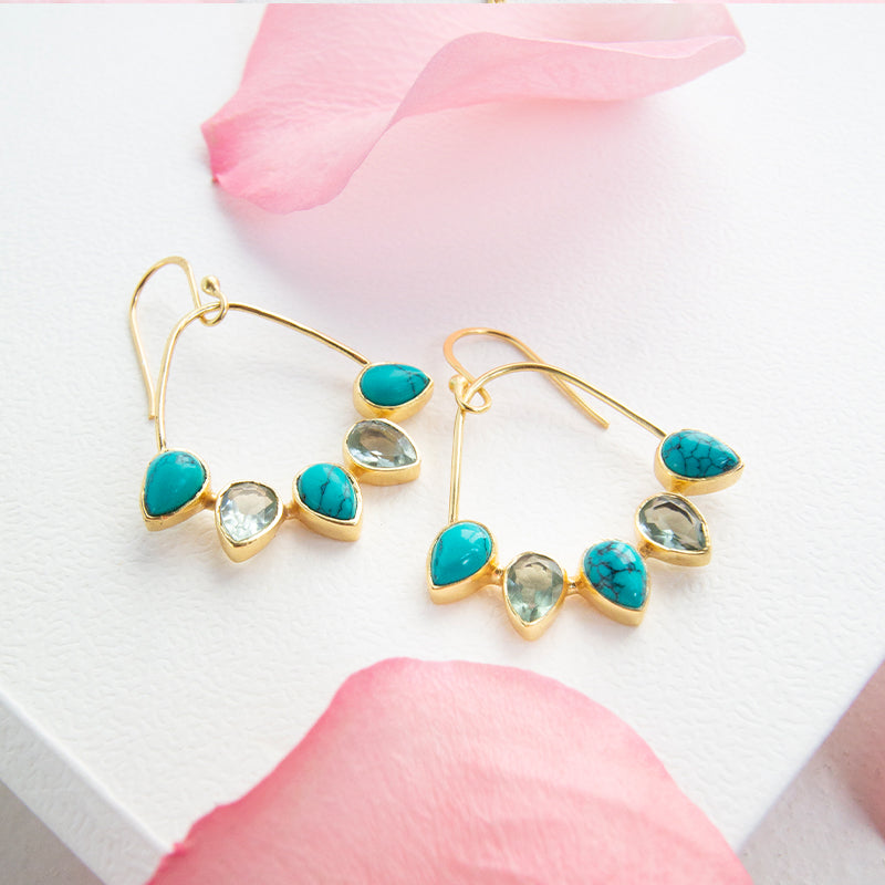 Green Amethyst & Turquoise Drop Earrings