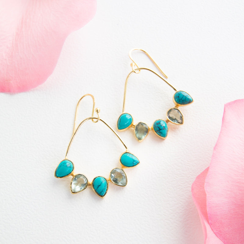 Green Amethyst & Turquoise Drop Earrings