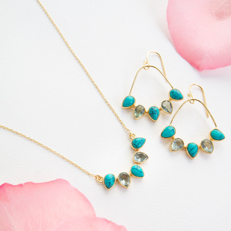 Green Amethyst & Turquoise Drop Earrings