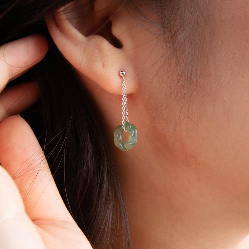 Jade Twist Drop 18K White Gold Earrings