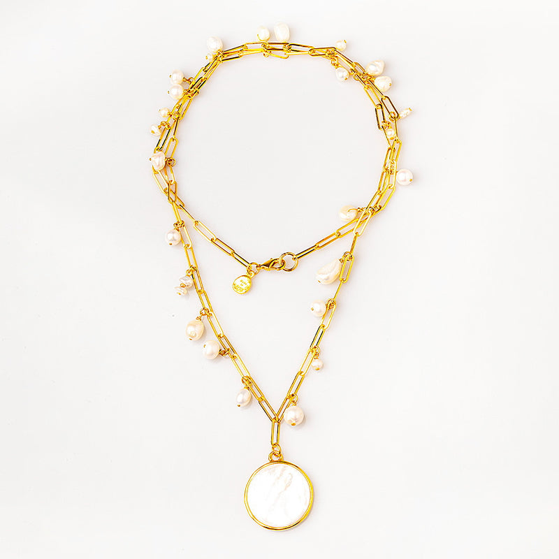 Velatti Freshwater Long Link Necklace with Mother of Pearl