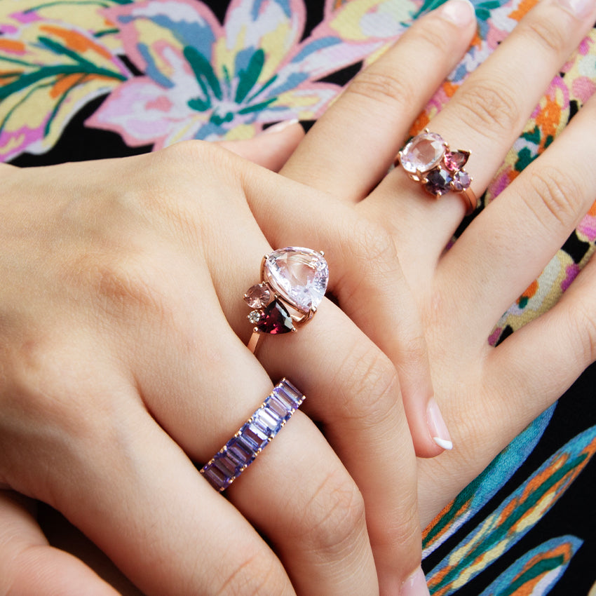 Opaline Morganite Cluster 14k Rose Gold Ring