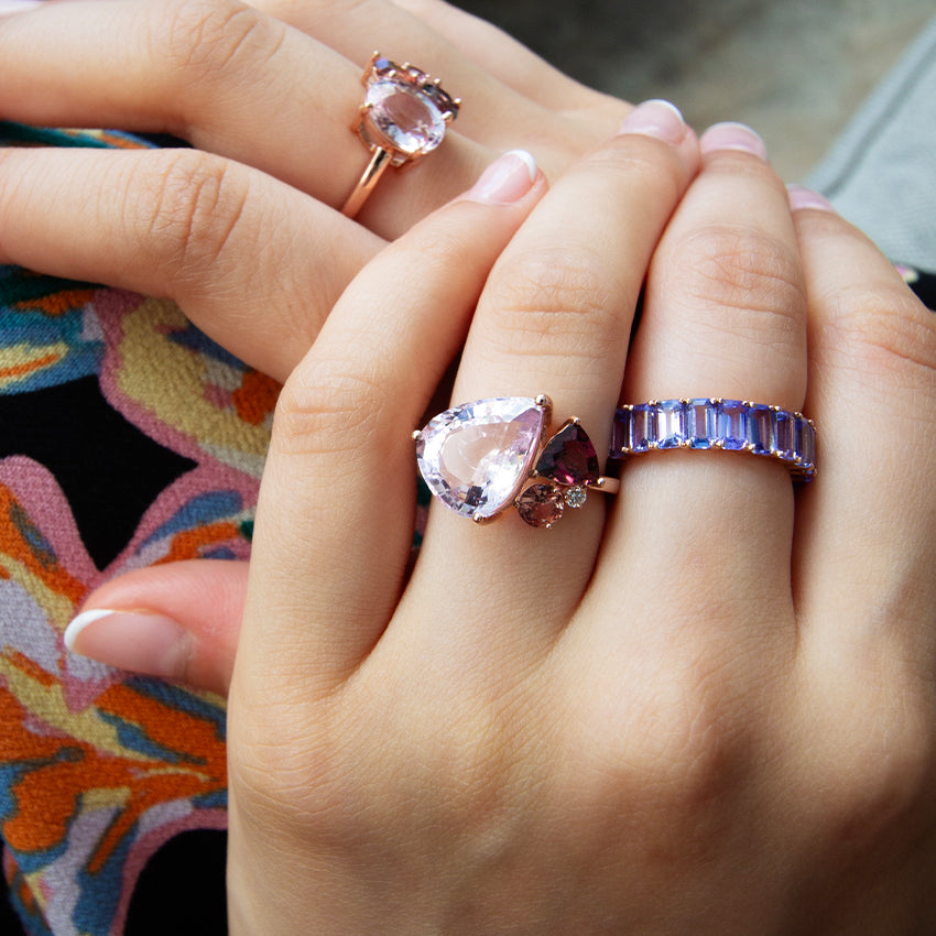 Opaline Morganite Cluster 14k Rose Gold Ring