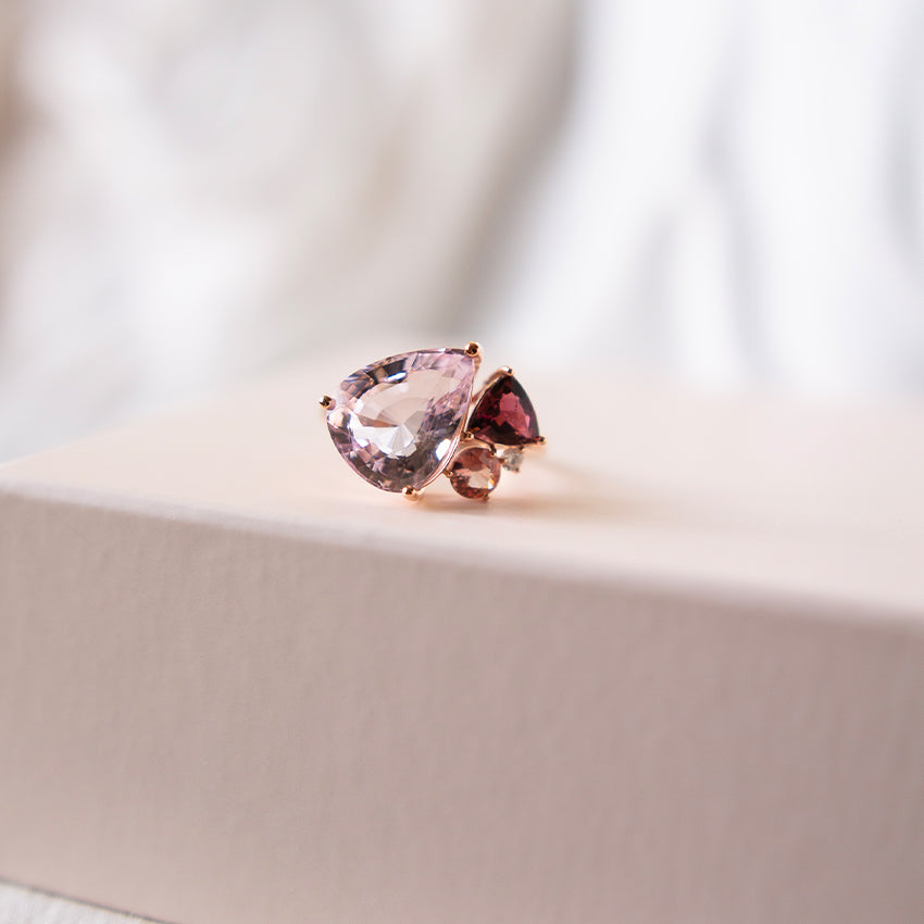 Opaline Morganite Cluster 14k Rose Gold Ring