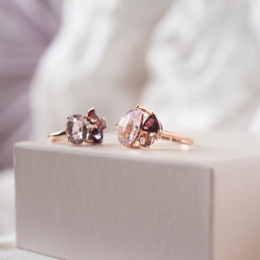 Opaline Morganite Cluster 14k Rose Gold Ring