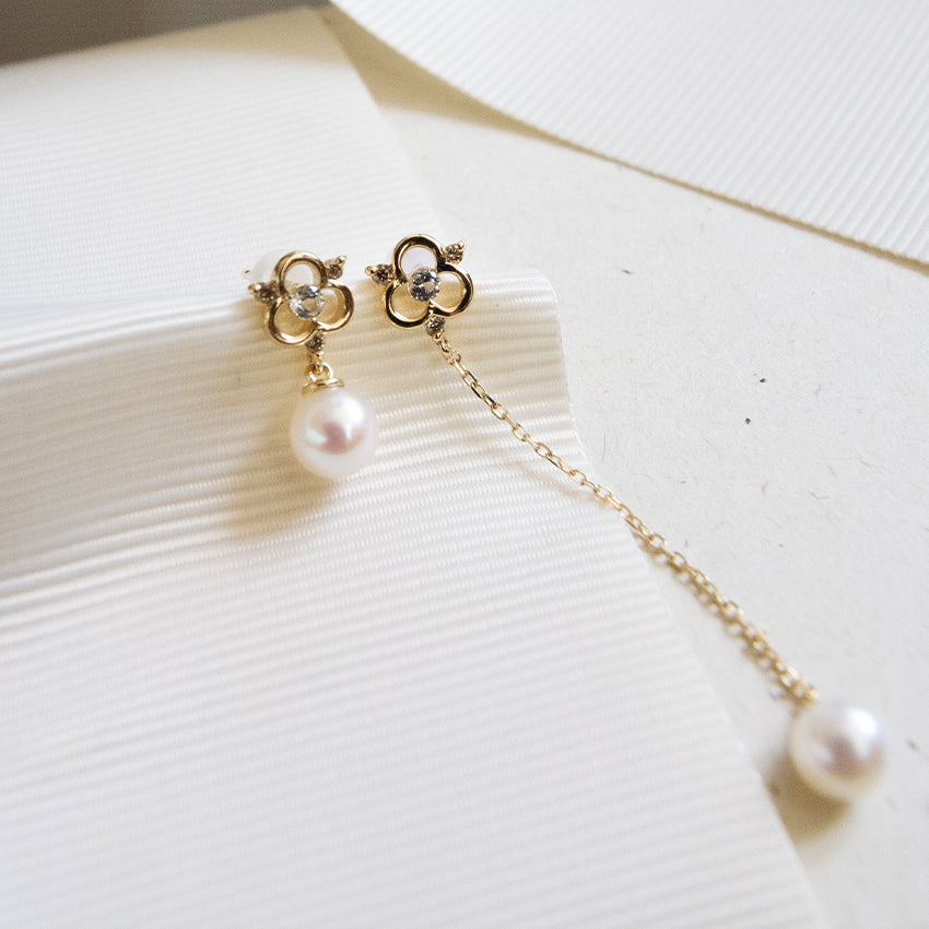 Mismatch White Topaz & Freshwater Pearl 10k Gold Earrings