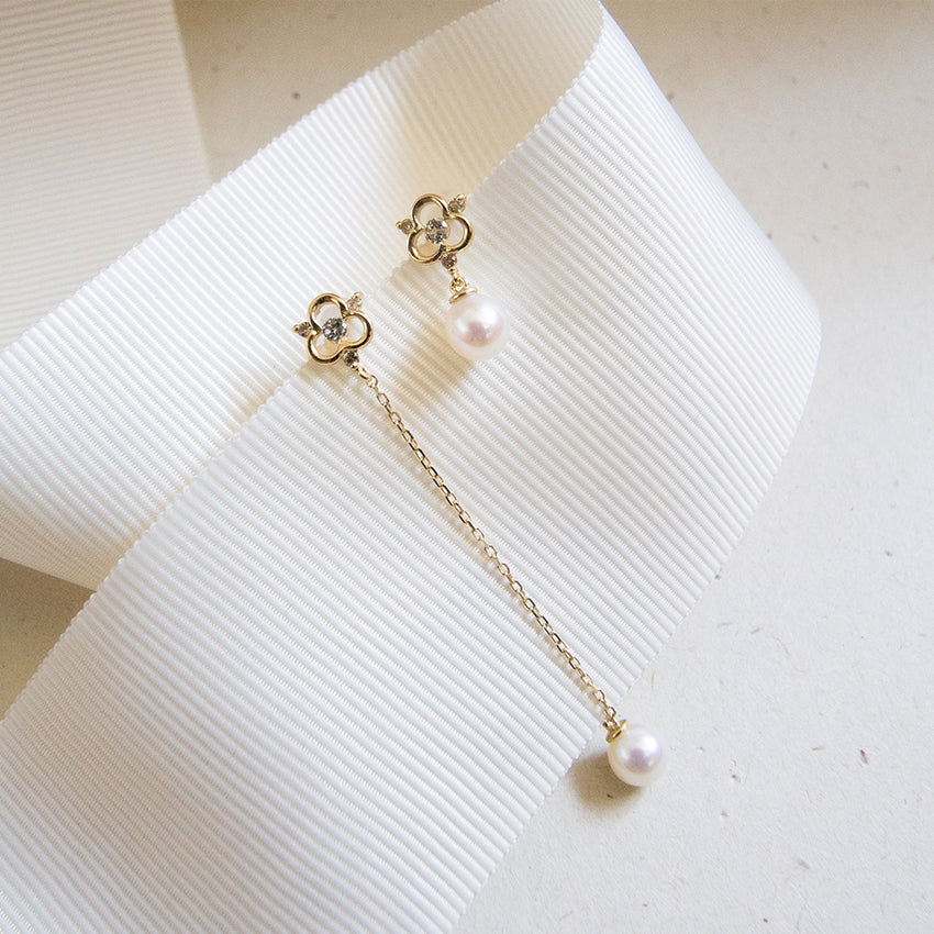 Mismatch White Topaz & Freshwater Pearl 10k Gold Earrings