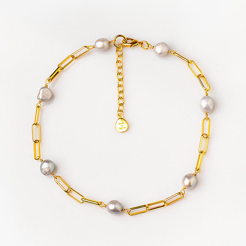Velatti Short Link Chain with Freshwater Pearls
