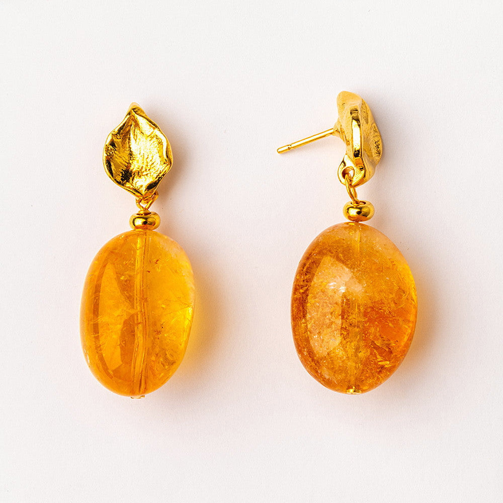 Velatti Leaf Studs with Citrine
