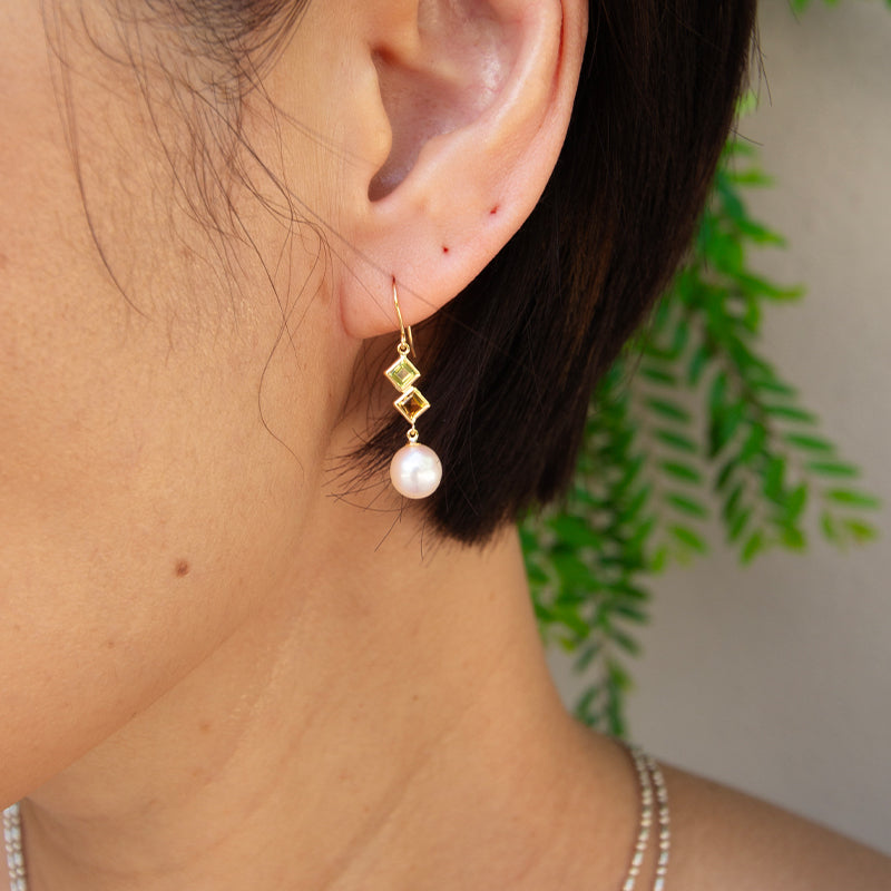 Peridot, Citrine & Akoya Pearl Earrings