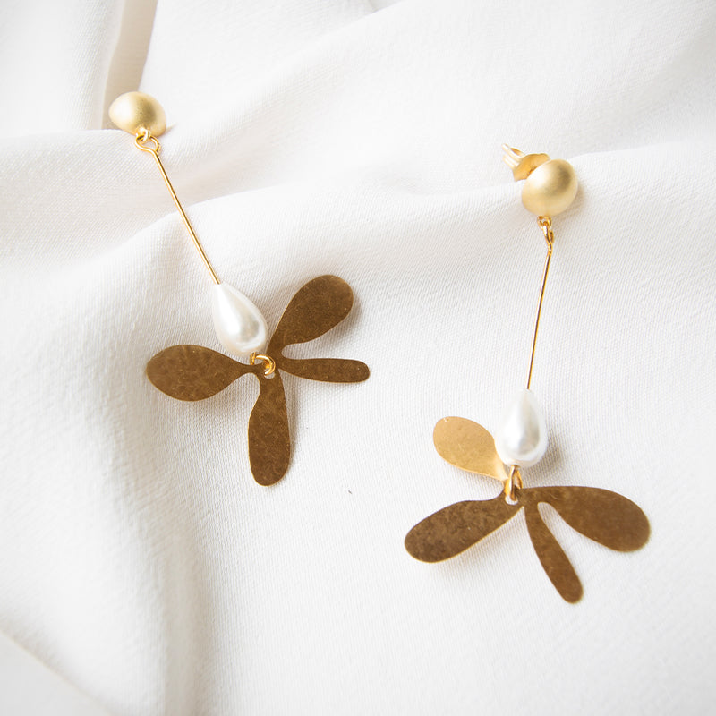 Petal Pearl Drop Earrings with Shell Pearl