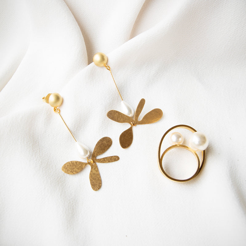 Petal Pearl Drop Earrings with Shell Pearl
