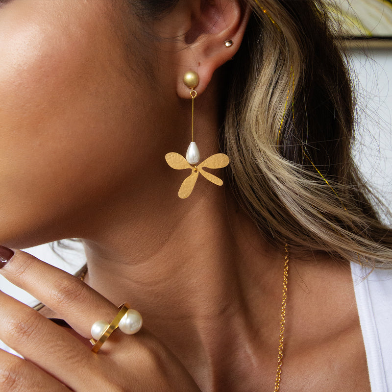 Petal Pearl Drop Earrings with Shell Pearl