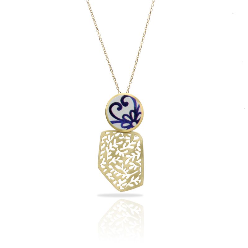 RAS Porcelana Azul Drop Square Necklace