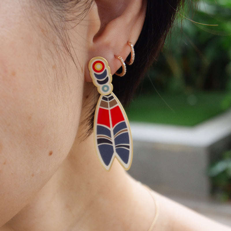 RAS Native Southwest Feather Gold Earrings