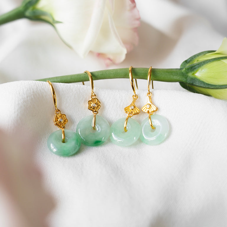 Ginkgo Leaf & Diamond Jade Earrings