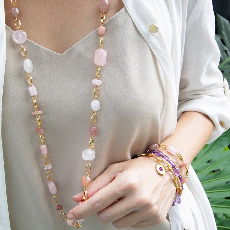 Velatti Long Link & Multi Gem Necklace
