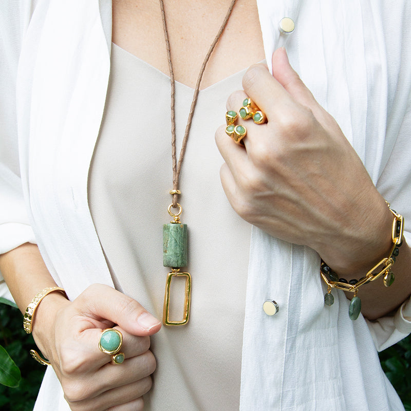 Velatti Single Gemstone Drop with Adjustable Cotton Cord Necklace